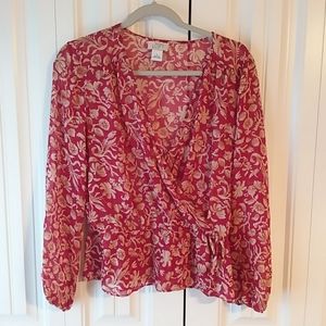 Women's sheer print 100% silk top